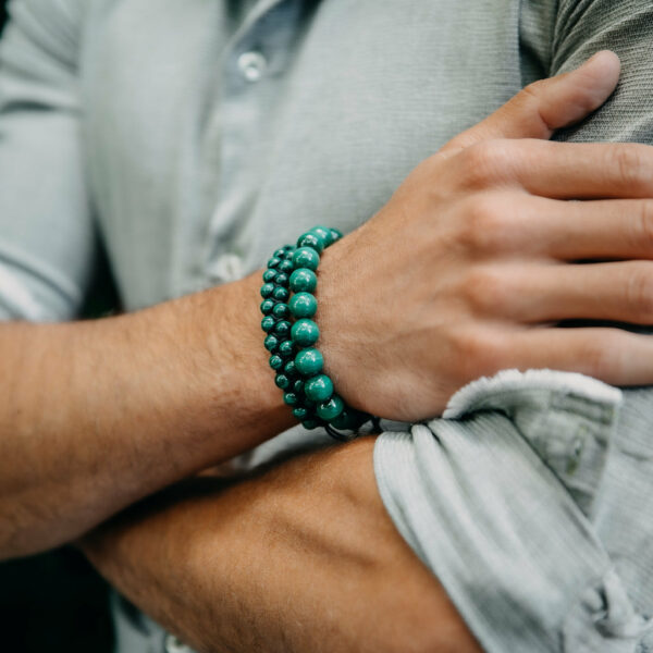 Men's GREEN TIGER EYE Beaded Bracelet - Green Stones