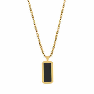Gold Necklace With Rectangle Onyx Pendant