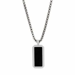 Silver Necklace With Rectangle Onyx Pendant