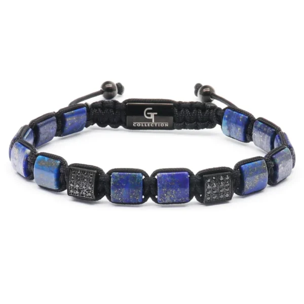 Zoom the image with the mouse FAST 48HRS DELIVERY 30-DAYS RETURN POLICY 100% SAFE CHECKOUT 180 DAYS WARRANTY LAPIS LAZULI Flatbead Bracelet - Blue Stones & Black CZ Bead