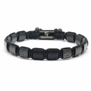 MATTE ONYX Flatbead Bracelet For Men - Black Stones & Black CZ Bead